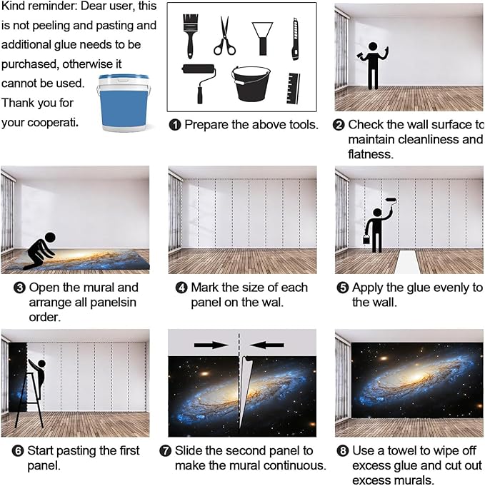 Spiral Galaxy Wall Mural, Outer Space 3D Wall Murals, Universe Wallpaper Mural, for Living Room Bedroom Large Wallpaper Indoor Decor 157.5" W x110.3 H