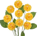 Hollyone 27.5" Yellow Artificial Dahlia Flowers 3Pcs Fake Roses Bouquet Ball Dahlia Flower Arrangement Faux Pincushion Flower with 3 Heads Long Stem for Centerpiece Home Decor