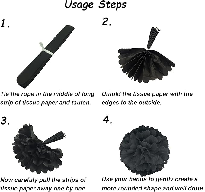 Tissue Paper Pom Poms, Recosis Paper Flower Ball for Birthday Party Wedding Baby Shower Bridal Shower Festival Decorations, 18 Pcs - Red Black White