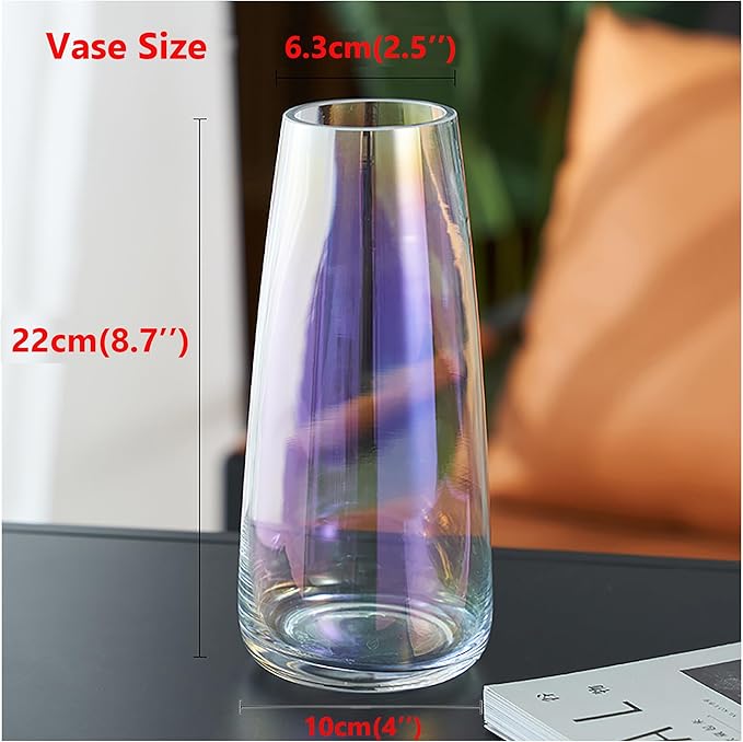 FANTESTICRYAN Modern Glass Vase Irised Crystal Clear Glass Vase for Home Office Decor (Neon Clear)