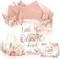 Onederful 1st Birthday Gift Bag for Baby Girl, Boho Floral First Birthday Gift Bags with Tissue Paper Greeting Card Little Miss Onederful Wrapping Paper Bag for Newborn Baby Shower One Year Old Party