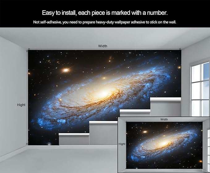 Spiral Galaxy Wall Mural, Outer Space 3D Wall Murals, Universe Wallpaper Mural, for Living Room Bedroom Large Wallpaper Indoor Decor 197" W x124.8 H