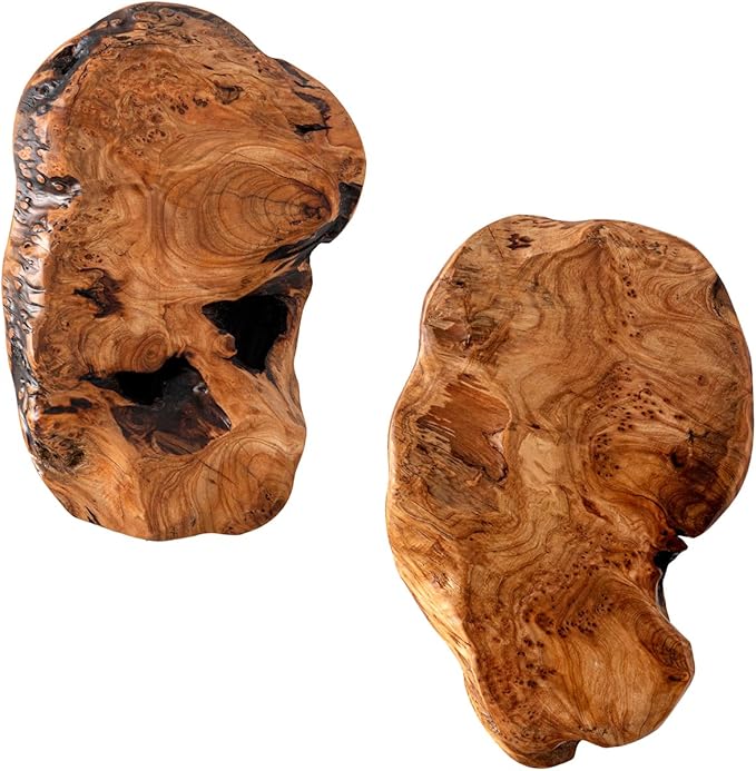 JOLLYMER 2-Pack Cedar Wood Live Edge Wall Vases – Natural Edge Hanging Flower Vase, Organic Root Carved, Rustic Home Décor, Handcrafted Wall Mounted Wooden Vase (Flowers Not Included)