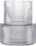 Black Glass Vase, Ribbed Glass Vase for Tulips, Flower Vases for Bouquet, Black Modern Vases for Living Room, Dining Table, Entryway, Mantle, Shelf, Wedding, Office, 7.5 Inches