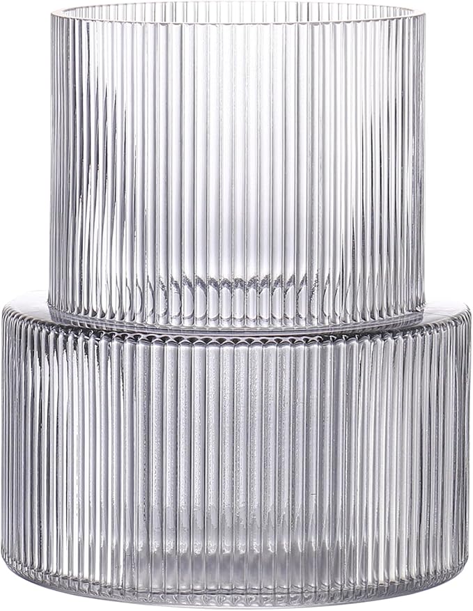 Black Glass Vase, Ribbed Glass Vase for Tulips, Flower Vases for Bouquet, Black Modern Vases for Living Room, Dining Table, Entryway, Mantle, Shelf, Wedding, Office, 7.5 Inches