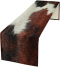 Cow Skin Print Table Runner, Rustic Country Farmhouse Animal Fur Skin Western Farm Black Brown Cowhide Print Dinner Runner Table Decoration for Home Kitchen Dining 13x60in