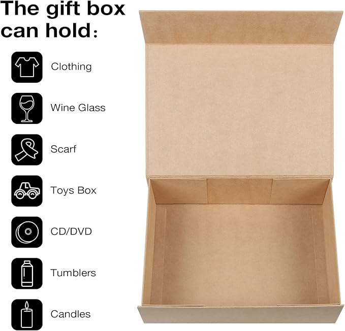Aimyoo Brown Collapsible Gift Box with Magnetic Closure Lids 13.8x9x4.3 in, Large Bridesmaid Groomsman Proposal Boxes, Rectangle Present Box for Graduation Birthday Storage 1 Pack
