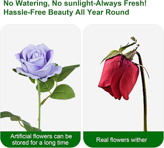 Fake Plants Roses Flowers Plastic Flowers Spring Decorations for Home Gifts for Gf Roses Artificial Flowers for Vase Fake Flowers Home Decor 19.6"(LPU & Pu Heart 50PCS)