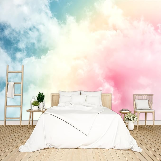 Colorful Cloud Wallpaper Peel and Stick Wall Mural for Bedroom Living Room - 85"x118"