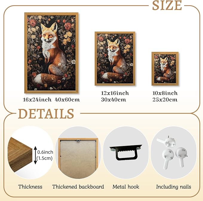 LLEEMPI William Morris Wall Art, Vintage Botanical Floral Wall Decor, Fox Flower Canvas Painting, Abstract Nature Botanical Aesthetic Picture for Living Room Bedroom Hallway Wood Framed 12x16 inch