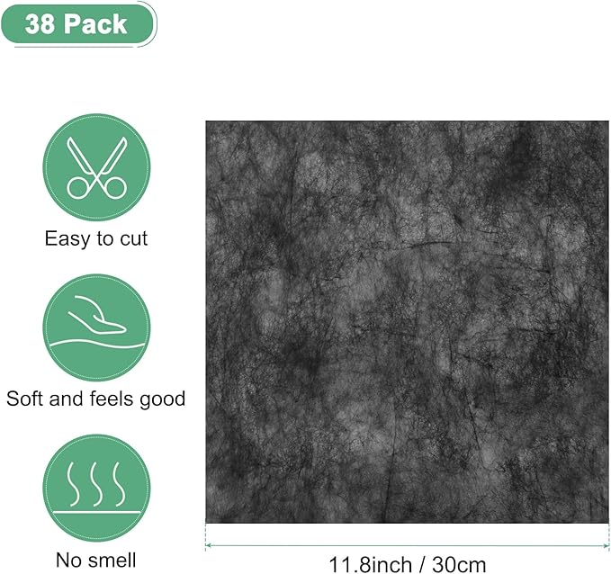 M METERXITY 38-Sheet Korean Cotton Wrapping Flower Paper, 11.8 Inch Waterproof Floral Wrapping Cotton Paper for Bouquets/Gift Packaging [Black]