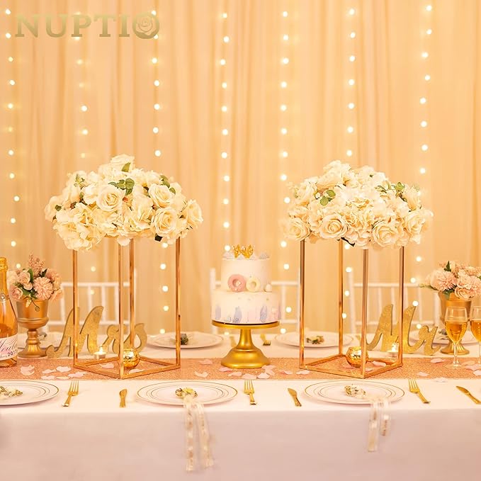 Nuptio Gold Vases - 10 Tall 15.7 inch Geometric Centerpieces for Wedding Tables