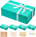 LIFELUM Large Gift Boxes with Lids,5 Pack 13.85 x 8.35 x 4.45 inch Rectangle Collapsible Gift Boxes with Ribbon,Card,Shredded Paper Filler Christmas,Birthdays