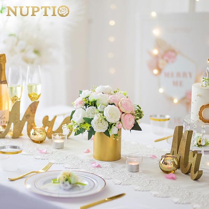 NUPTIO Gold Flower Vases for Centerpieces: 2 Pcs 5.1 inch Small Metal Flowers Vase Stand Wedding Centerpieces for Tables Centerpiece Table Decorations