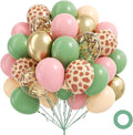 60pcs Safari Balloons 12inch, Sage Green Pink Nude Metallic Gold Confetti Balloons for Wild Safari Baby Shower Birthday Party Decorations