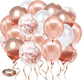 Rose Gold Confetti Balloons, 50pcs 12 Inch Metallic Rose Gold Balloons Rose Gold and White Latex Balloons with 33 Feet String for Bridal Shower Sweet 16 Birthday Party Wedding Anniversary Decorations