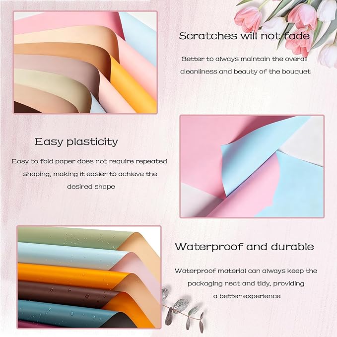 DNSGOOR 548Pcs Flower Wrapping Paper Kit with 200Sheets Double Sided Color Waterproof Bouquet Wrapping Paper Decor Crowns 3D Butterfly Bouquet Pins Ribbons for Valentines Graduation Birthday Party
