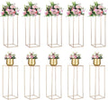 NUPTIO Metal Gold Vase Set for Wedding - 10 Pcs 31.5 inch Tall Cylinder & Square Vases for Centerpieces - Elegant Flower Stand for Party Tables Decorations