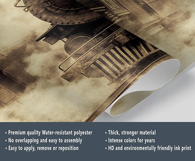 Vintage Steam Train Wall Mural, Industrial Train Engine 3D Wall Murals, Retro Railway Steam Engine Wallpaper Mural, for Living Room Bedroom Large Wallpaper Indoor Decor 137.8" W x100 H