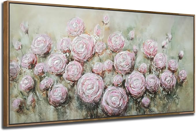 Arjun Flowers Wall Art Framed Canvas Art Wall Decor Living Room, Roses Floral Painting Textured Extra Large Bedroom Artwork Picture Home Office Dining Room, 58"x29"