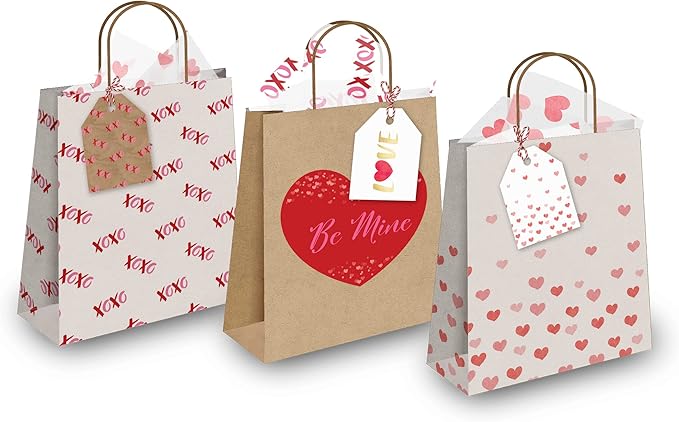 Pro Supply Global 24 Count of 2.5 Inch x 3 Inch Pre Strung Valentine's Day Fading Hearts Gift Tag Assorted Printed Designs on Large Cardstock Gift Hang Tags - Ideal to Use on Bags