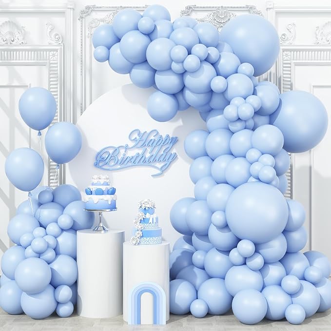 Togvu Pastel Blue Balloons Different Sizes, 123 Packs Blue Balloons, Pack of 18 12 10 5 Inch Baby Blue Balloons Garland Arch Kit for Birthday Baby Shower Gender Reveal Wedding Decoration