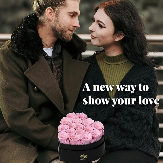 16-Piece Forever Flowers Heart-Shaped Box – Real Immortal Preserved Roses Lasting a Year, Perfect for Birthday, Girlfriend, Mother, or Wife, Valentine Day Gift for Her - Pink