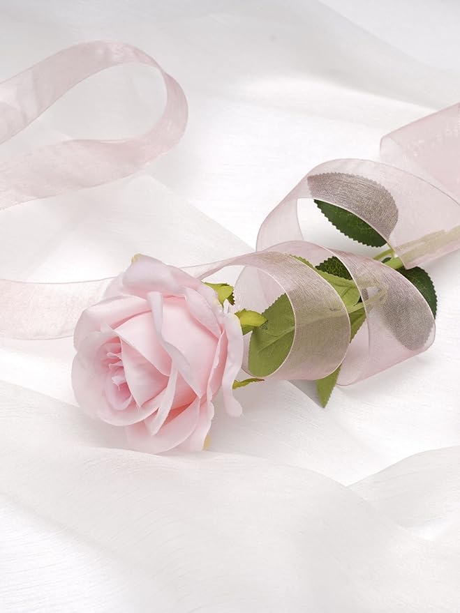 Pink Organza Ribbon for Gift Wrapping, FAKILO 2 Inch Shimmer Sheer Wrapping Ribbon for Bouquet, Wedding, Christmas Gift - 50 Yards Each Roll