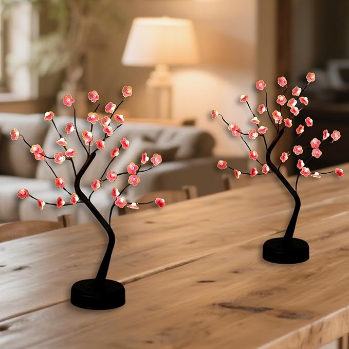 4 Pack Cherry Blossom Tree Lamp, 18inch 36 Led Bonsai Tree Lights, Battery/USB Operated Japanese Decor Night Lights for Bedroom Home Idea, Warm White