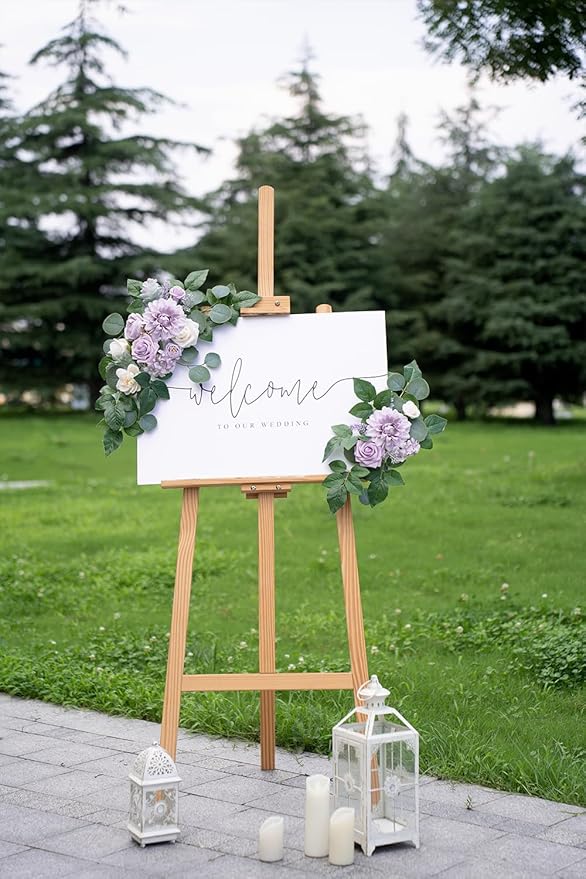 WEIERYUE(Pack of 2 Artificial Flowers Decorations,Artificial Arch Backdrop Garlandfor Ceremony Party Reception Entrance Welcome Easel Door Floral Decor Wall Home Entryway Outdoor(Cream Purple)