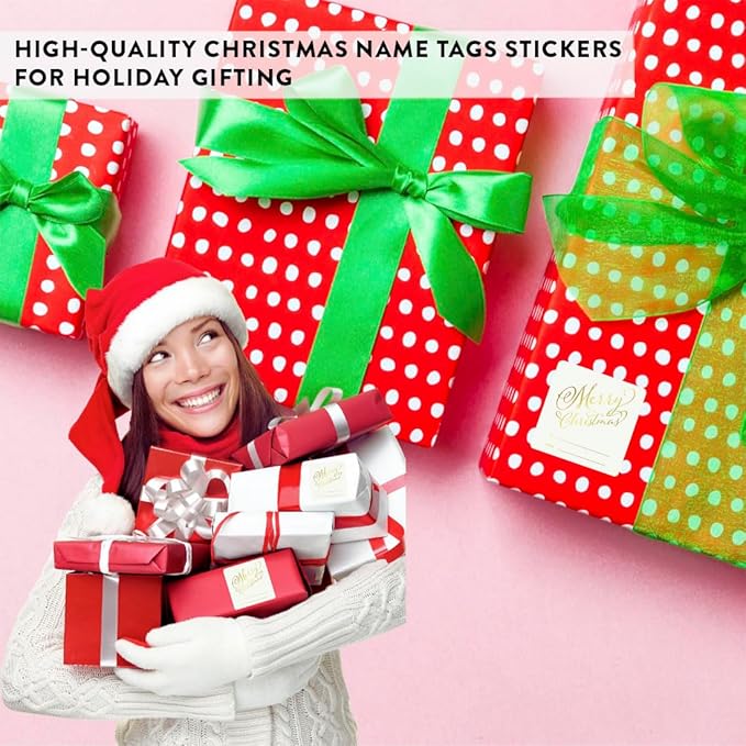 Andaz Press Square Gift Label Stickers, Stylized Merry Christmas to from, Metallic Gold Ink, 40-Pack Gold Christmas Tags Christmas Name Tags Stickers Christmas Sticker Tag