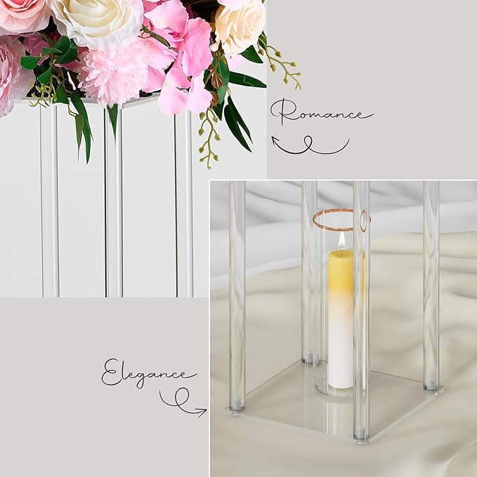 TEKXYZ Acrylic Centerpiece, 2 Pcs 23.6 Inch Tall Flower Stand, Column Wedding Centerpieces, Flower Stand for Wedding Event Party Props, Home Decor, Table