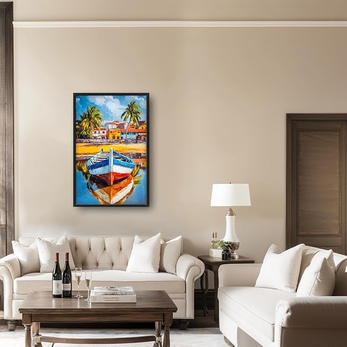 Colorful Boat Wall Art Large Tropical Coastal beach Pictures Wall Decor nautical seaside Canvas Prints Graffiti summer vacation painting Framed Artwork for bathroom Bedroom Living Room 24"x36"
