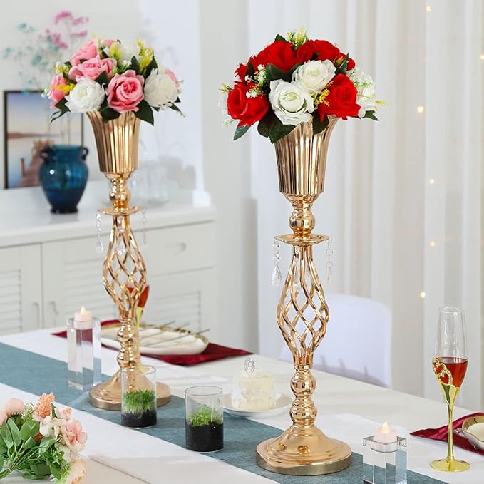 Pack of 10 Wedding Floral Crystal Flower Centerpiece Vases for Reception Centerpieces Party Event, 23.2 inches Versatile Flower Arrangement & Candle Holder Stand