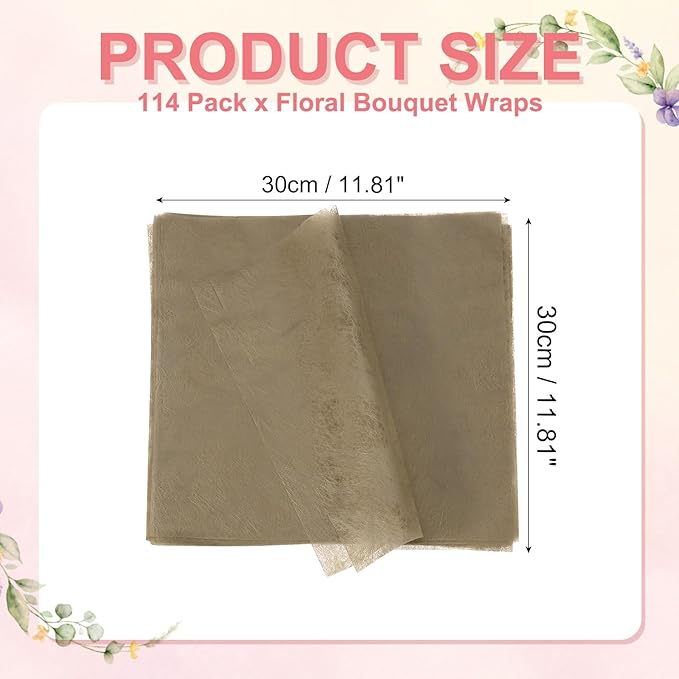 YELARXI Flower Wrapping Paper, Cotton Wrapping Flower Paper, Non-Woven Waterproof Floral Bouquet Wraps - Fitting for (Florist Supplies/Gift) 11.8 x 11.8 Inch & 114 Pack & Brown