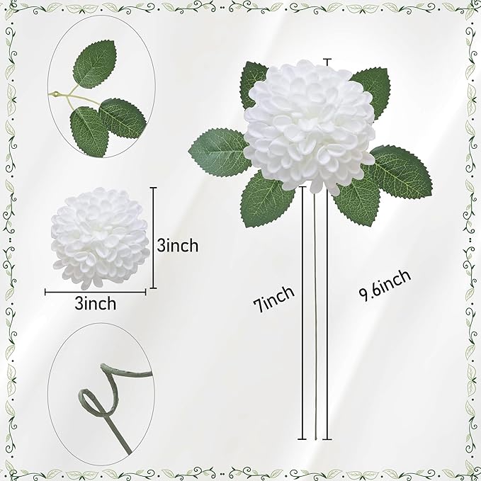 Artificial Flowers, 25pcs Artificial Rose for DIY Wedding Bouquets Centerpieces Arrangements, Elf Green and White Dahlia Flowers with Stem for Bridal Shower Party Home Decorations