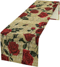 Red Rose Print Table Runner, Vintage Rose Spring Summer Seasonal Romantic Valentines Dinner Runner Table Decoration for Home Kitchen Dining Holiday Wedding Party 13x36in