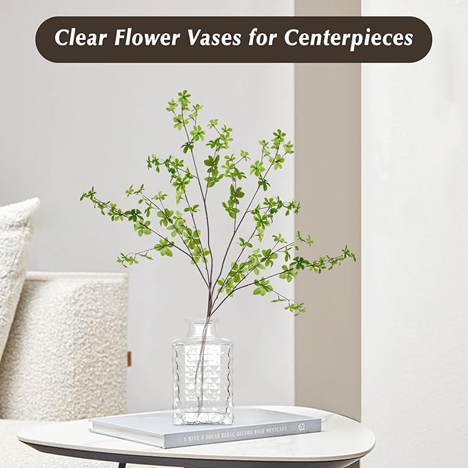 Glass Bud Vase Clear Bud Vases Set of 4 for Centerpieces, Vintage Glass Flower Vases in Bulk Suitable for Weddings, Parties or Home Decoration
