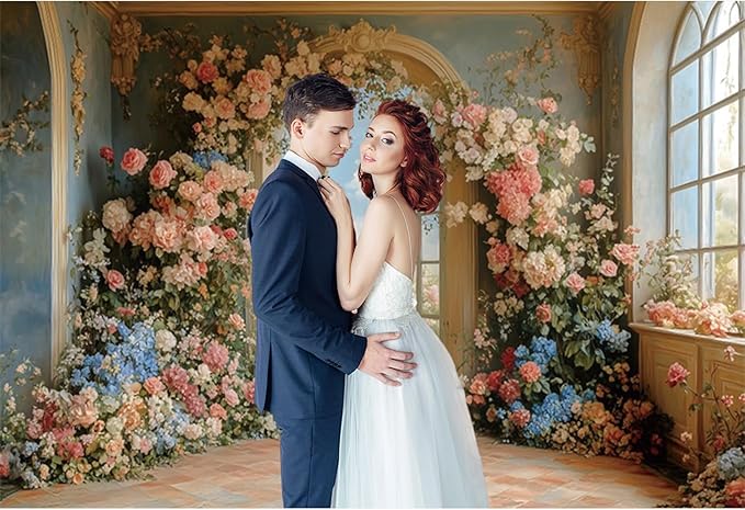 Baocicco 15x10ft Flower Wall Backdrop Photography European Style Oil Painting Floral Wedding Background Women Girls Lady Birthday Party Decorations Wedding Bridal Shower Banner Supplies Props Video