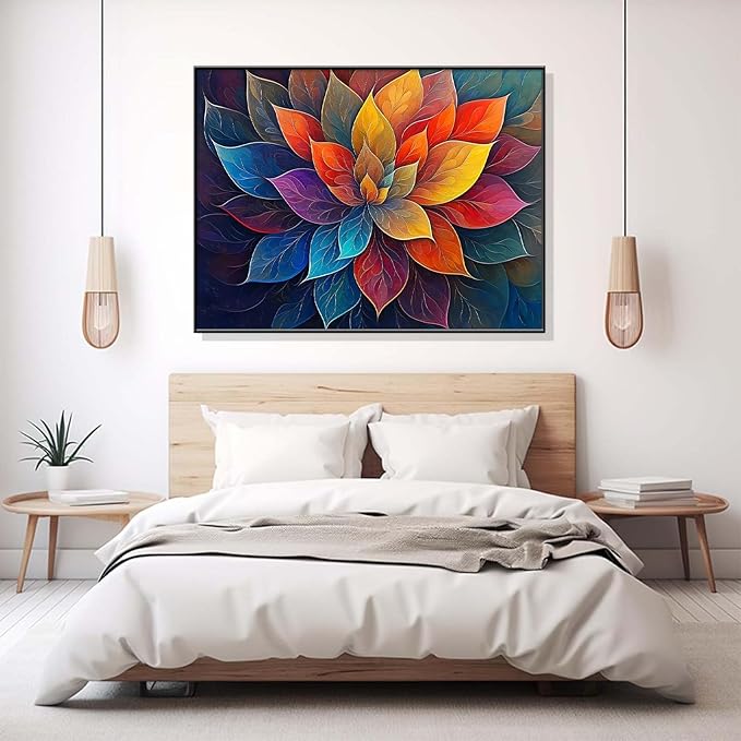 Agitowis Colorful Flower Canvas Wall Art, Abstract Floral Canvas Prints, Lotus Blossom Pictures Wall Decor, Zen Painting, Yoga Studio Wall Decor (Black Framed, 31" Wx23 H/80x60cm)