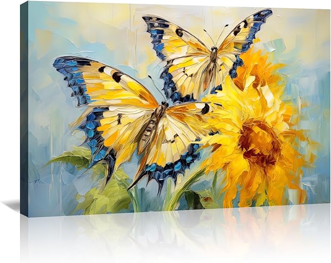 KPLUNDO Butterfly Wall Art Sunflower Picture Abstract Landscape Painting Modern Aesthetics Artwork for Living Room Office Home Wall Decor Stretched and Framed Ready to Hang(Art-5,20.00x30.00 inch)