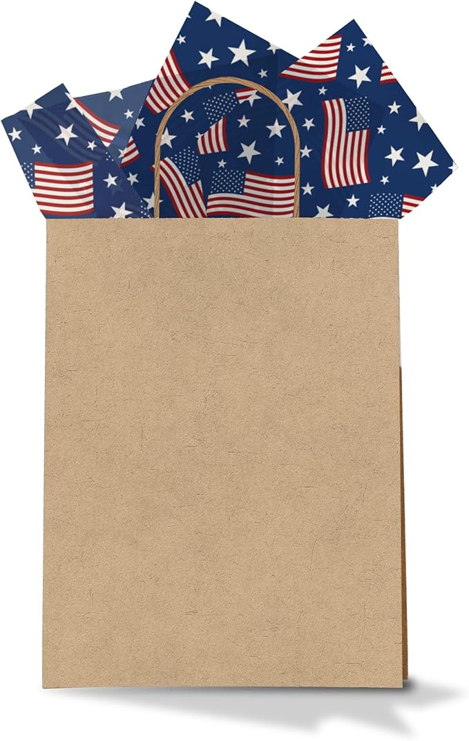 American Flag Printed Tissue Paper for Gift Bags or Boxes and Wrapping - Fourth of July Summer Bulk Decorative Art Tissue Paper for Packaging and Gifting | 24 Sheets 20" x 30"