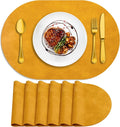 ADRIMER Placemats, Heat Resistant Oval Placemats Set of 6 Washable 12 x 17 Inch, Waterproof Table Mats, Wipeable Pu Place Mats for Kitchen, Dining Room, Yellow