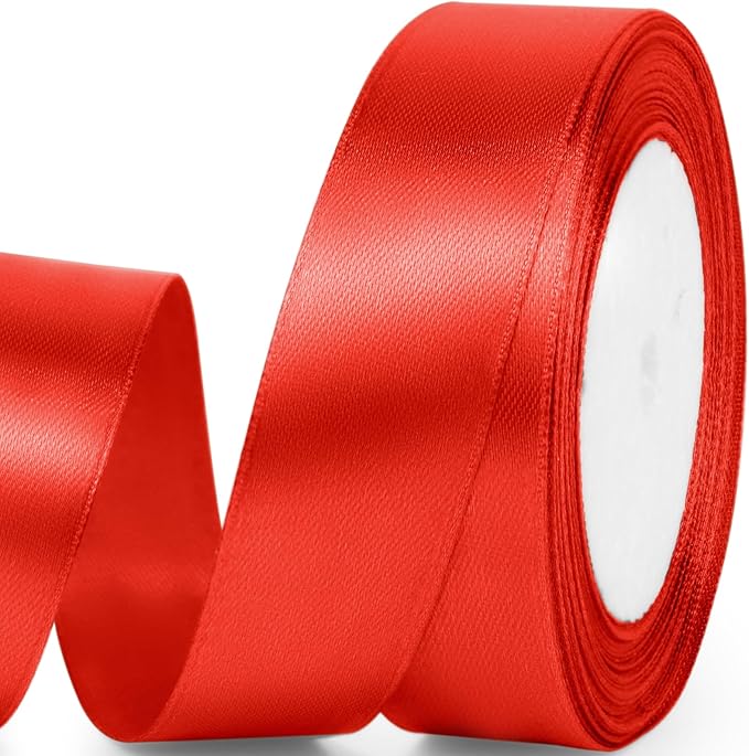 1" x 25 Yards Satin Ribbon, Red Silk Ribbon Ideal for Gift Wrapping, Floral Bouquets, Crafts, Wedding Party Decorations, Christmas and Sewing Projects