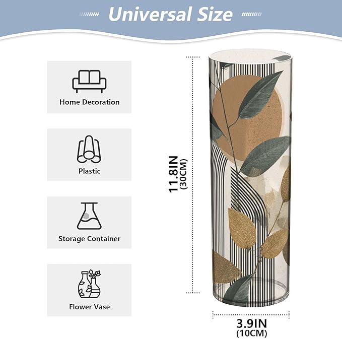 Flower Vase Clear Plastic Cylinder Vases Decor for Centerpieces Home Storage Office Weddings Green Bohemian 11.8 x 3.9 in