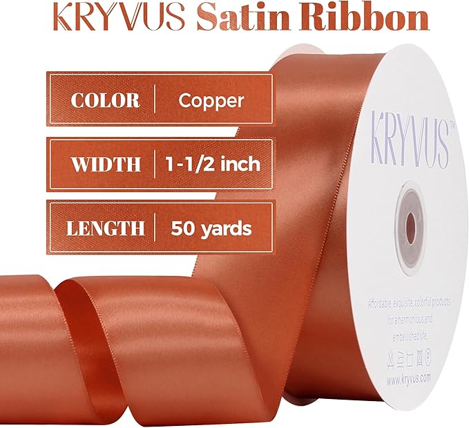 Copper Satin Ribbon, Double Faced 1-1/2 Inch X 50 Yards Copper Ribbon, Premium Satin Ribbon for Gift Wrapping, Crafts, Hair Bow Making, Sewing, Flower Bouquet, Wedding Party Decor