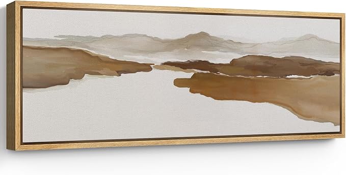 SIGNFORD Large Framed Canvas Print Wall Art Abstract Brown Mountain River Illustrations Modern Art Relax/Calm Warm for Living Room, Bedroom, Office - 60"x20"