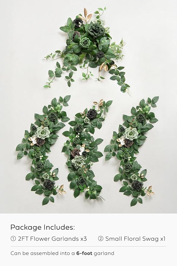 Ling's Moment Flower Garland - 6FT Eucalyptus & Rose - Sweetheart Table Decor for Wedding Reception, Artificial Floral Garland for Mantle, Spring Garden Ceremony, Christmas Decoration, Ivory White