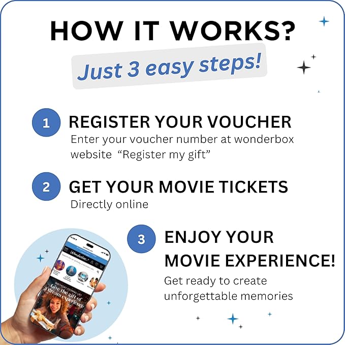 Wonderbox Regal Movie Gift Box, 4 Tickets & 4 Snack Packs Movie Night Experience for 2, Valid at 425 Locations