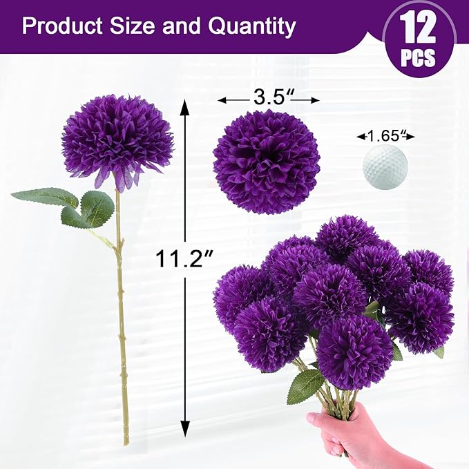 Hananona 12 Pcs Artificial Chrysanthemums Flowers Purple Flowers, Fake Mums Silk Vintage Flower for Home Decor Indoor Floral Arrangement Table Centerpiece (12, Purple)